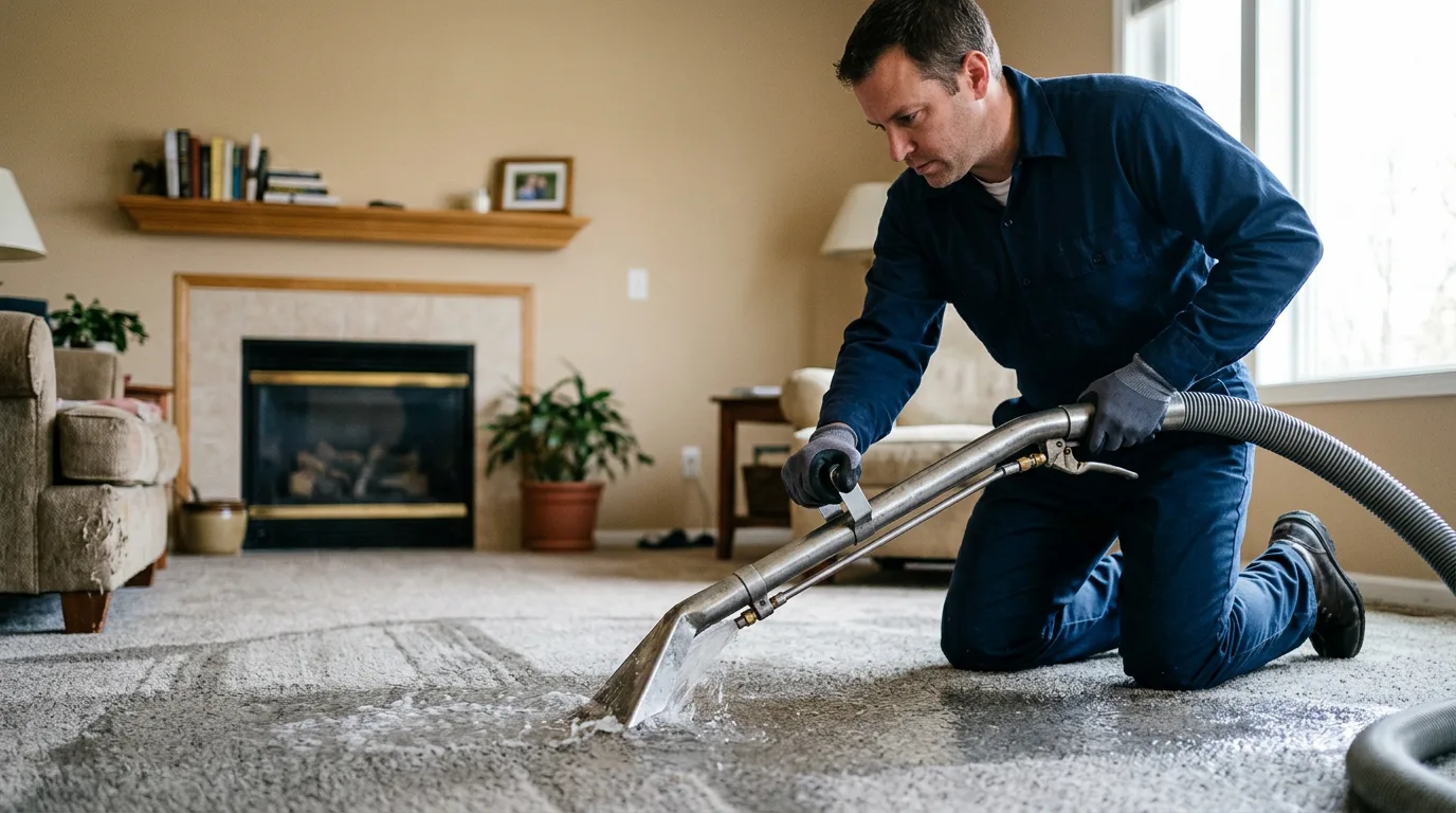 Water damage restoration technician working near Carson, WA